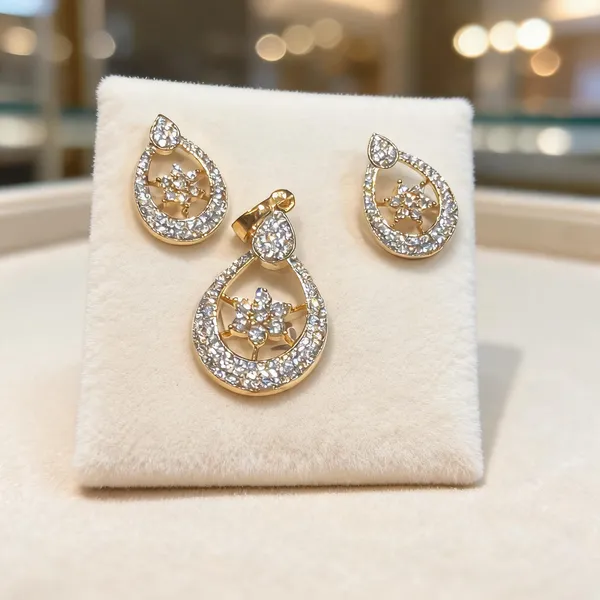 Floral_Teardrop_CZ_Pendant_&_Earrings_Set