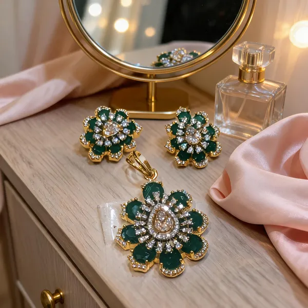 Emerald_Bloom_CZ_Pendant_&_Earrings_Set