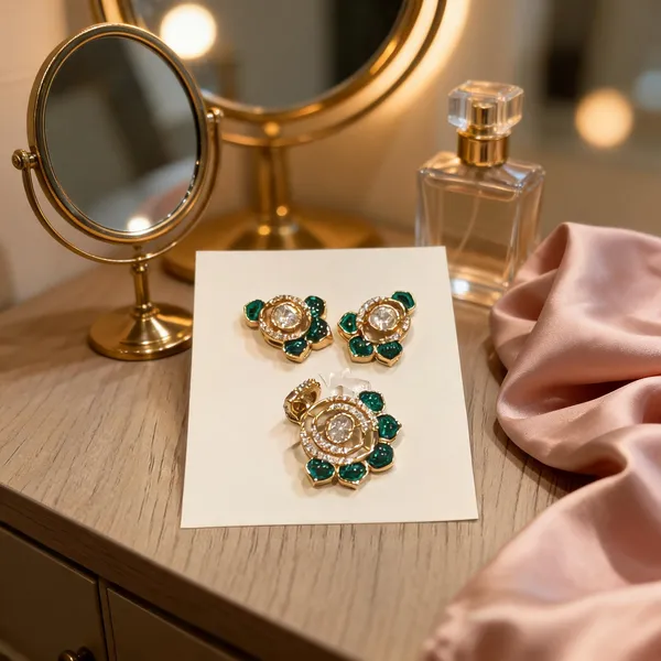 Emerald_Petal_CZ_Pendant_&_Earrings_Set