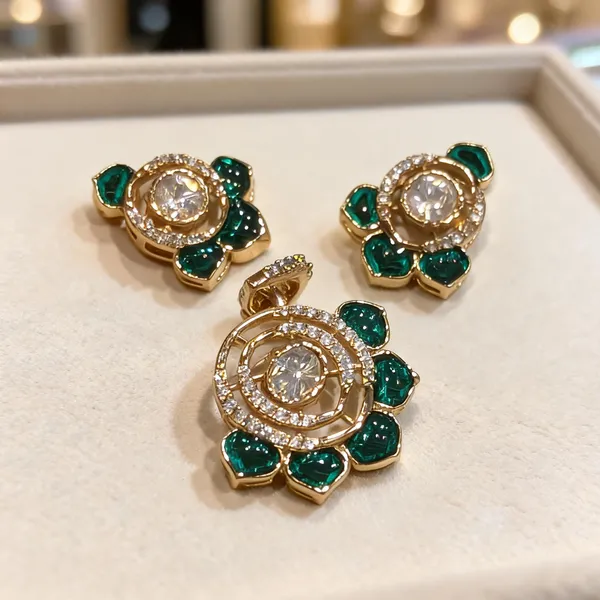 Emerald_Petal_CZ_Pendant_&_Earrings_Set