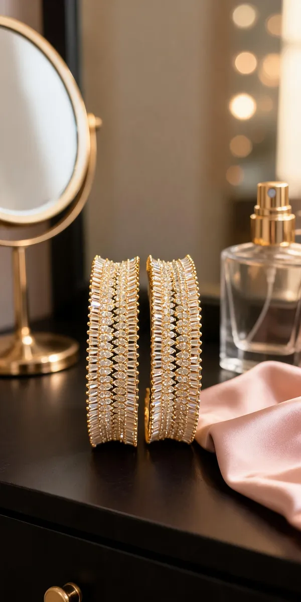 Gold-Tone_Wide_Bagutte_&_Round_CZ_Bridal_Bangles_Pair