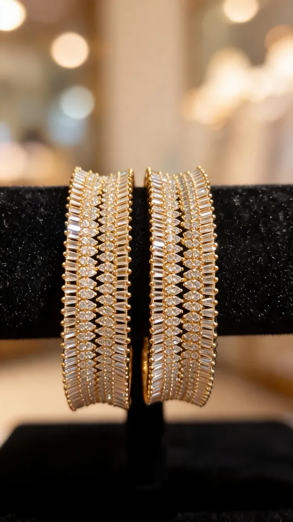 Gold-Tone_Wide_Bagutte_&_Round_CZ_Bridal_Bangles_Pair
