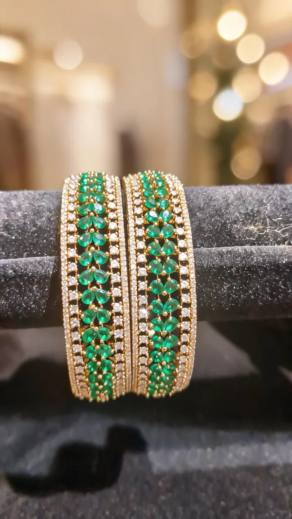 Gold-Tone_Emerald_Green_&_CZ_Floral_Lattice_Bangles_Pair