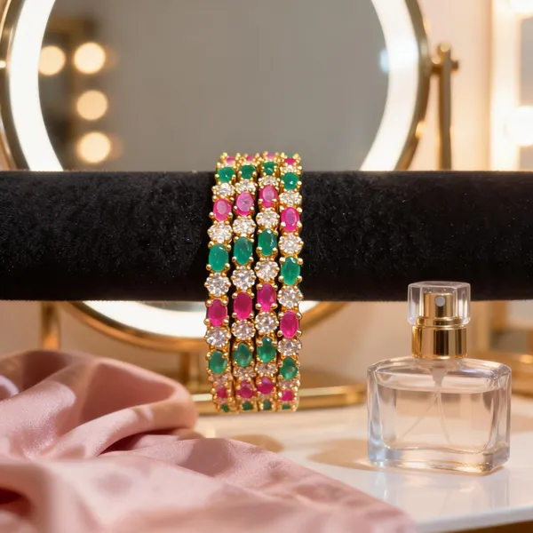 Gold-Tone_4-Piece_Ruby,_Emerald_&_CZ_Bangle_Set