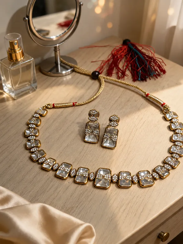 Minimalist_Emerald-Cut_Kundan_/_Polki_Choker_Set