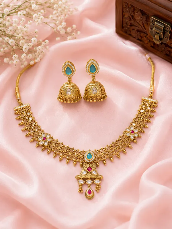 Kundan_Meena_Gold_Choker_Set_with_Jhumka_Earrings