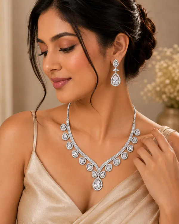 Luxury_Pear_Cut_American_Diamond_(CZ)_Necklace_Set_with_Drop_Earrings