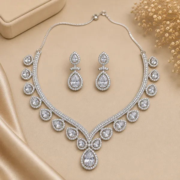 Luxury_Pear_Cut_American_Diamond_(CZ)_Necklace_Set_with_Drop_Earrings