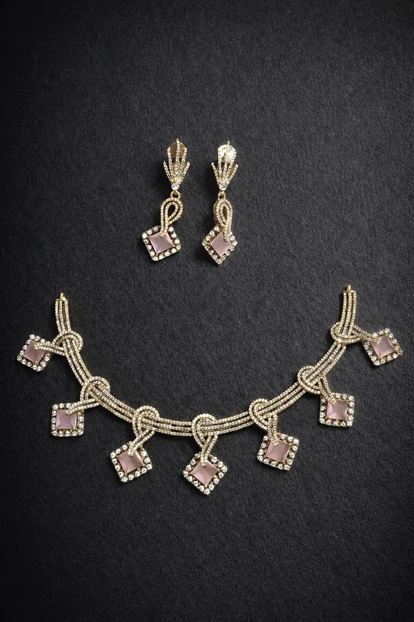 Elegant_Pastel_Pink_Square_Charm_Necklace_Set_with_Matching_Drop_Earrings