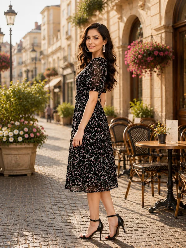 Black_Floral_Print_Fit_And_Flare_Midi_Dress_for_Women