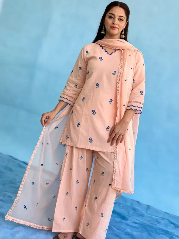 Peach_Cotton_Palazzo_Set_For_Women