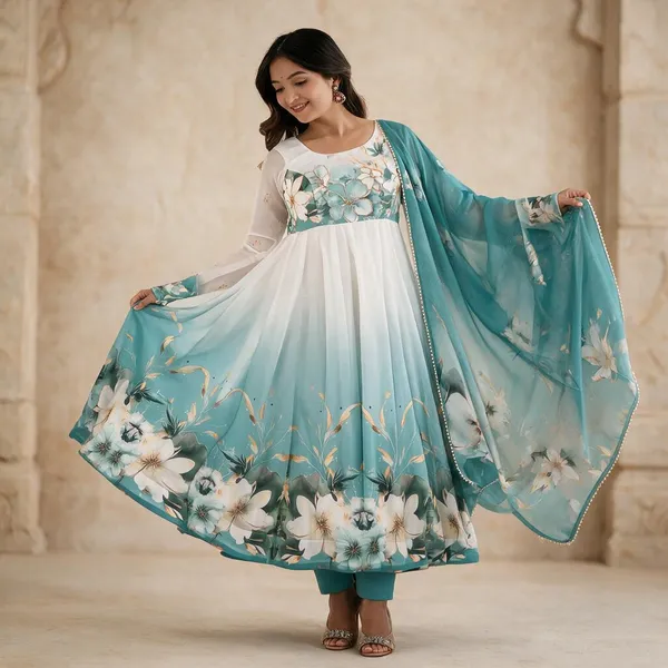 Teal_Cotton_Anarkali_For_Women