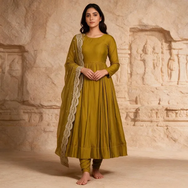 Mustard_Georgette_Anarkali_For_Women