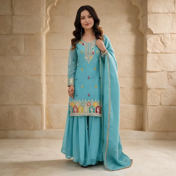 Turquoise_Silk_Sharara_Set_For_Women