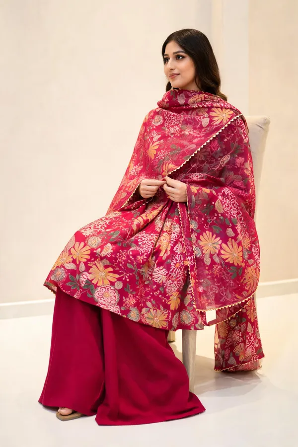 Magenta_Pure_Soft_Roman_Silk_Chanderi_Kediya_Kurta_For_Women