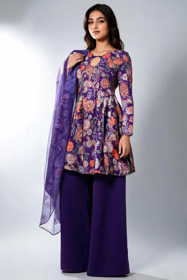 Purple_Pure_Soft_Roman_Silk_Chanderi_Kediya_Kurta_For_Women