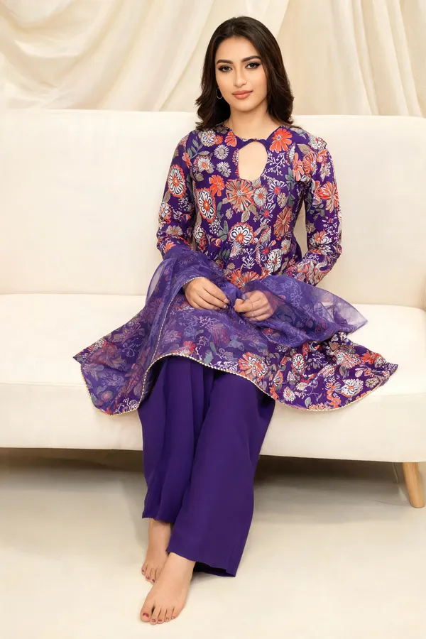 Purple_Pure_Soft_Roman_Silk_Chanderi_Kediya_Kurta_For_Women