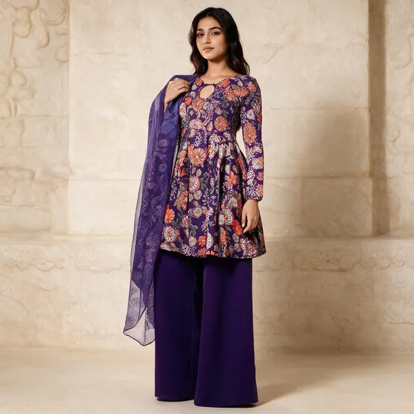 Purple_Pure_Soft_Roman_Silk_Chanderi_Kediya_Kurta_For_Women