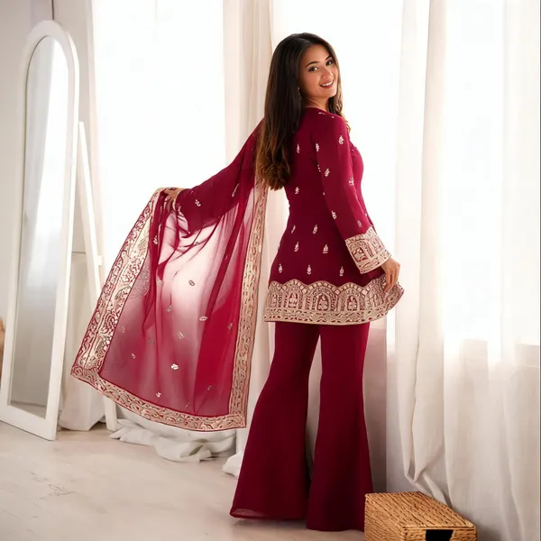Burgundy_Cotton_3_Pcs_Palazzo_Pair_For_Women