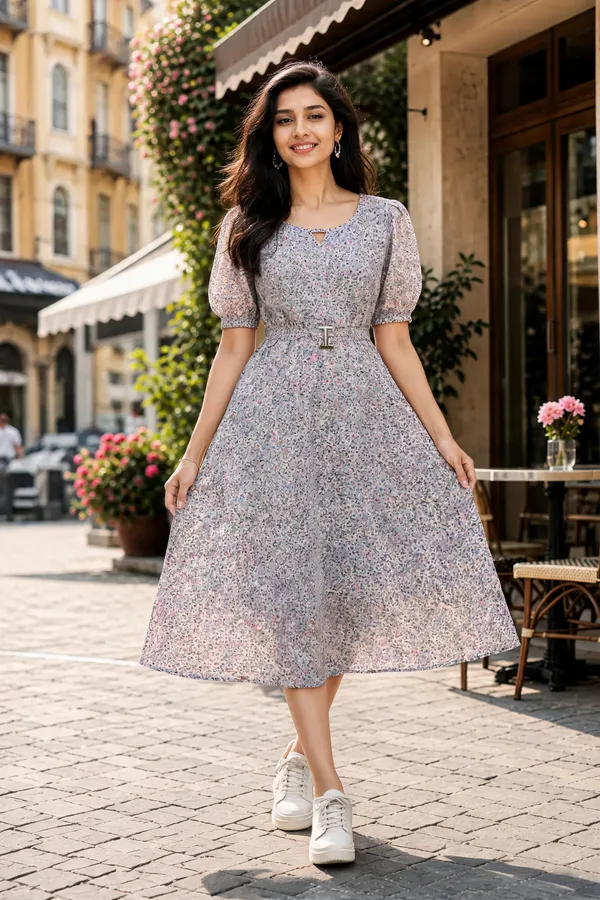 Grey_Georgette_One_Piece_For_Women