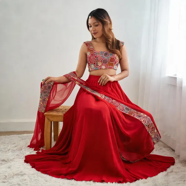 Red_Georgette_Lehenga_Set_For_Women
