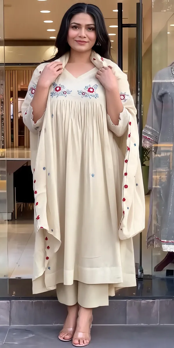 Cream_Cotton_Kurti_Set_For_Women