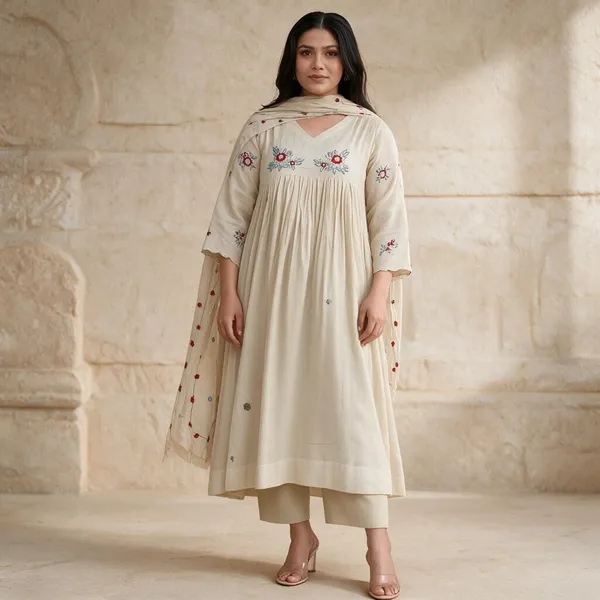 Cream_Cotton_Kurti_Set_For_Women