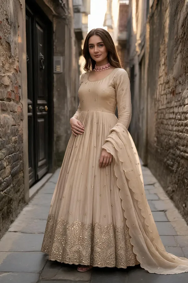 Beige_Cotton_Gown_For_Women