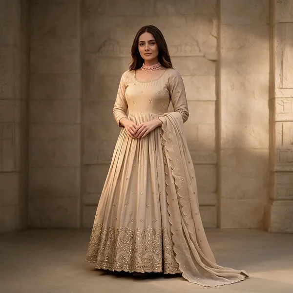 Beige_Cotton_Gown_For_Women