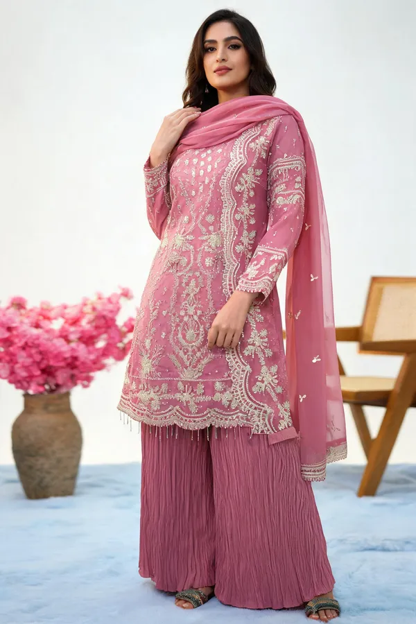 Pink_Georgette_Dress_With_Dupatta_For_Women