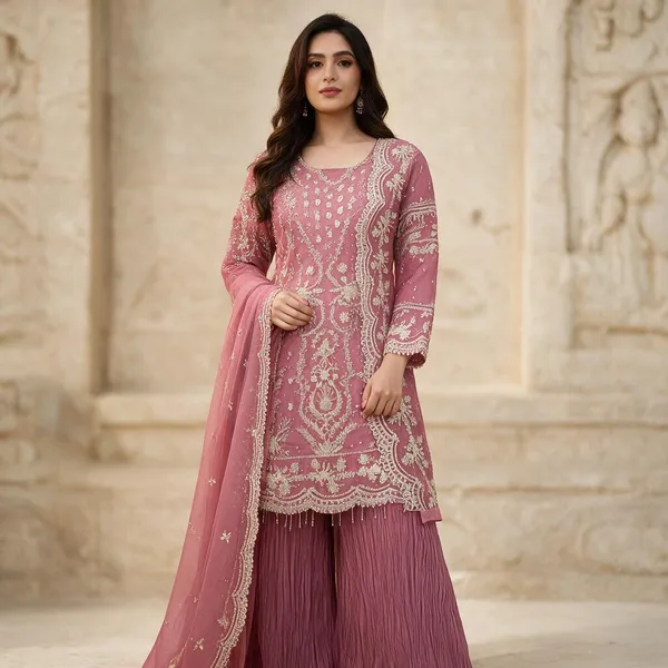 Pink_Georgette_Dress_With_Dupatta_For_Women