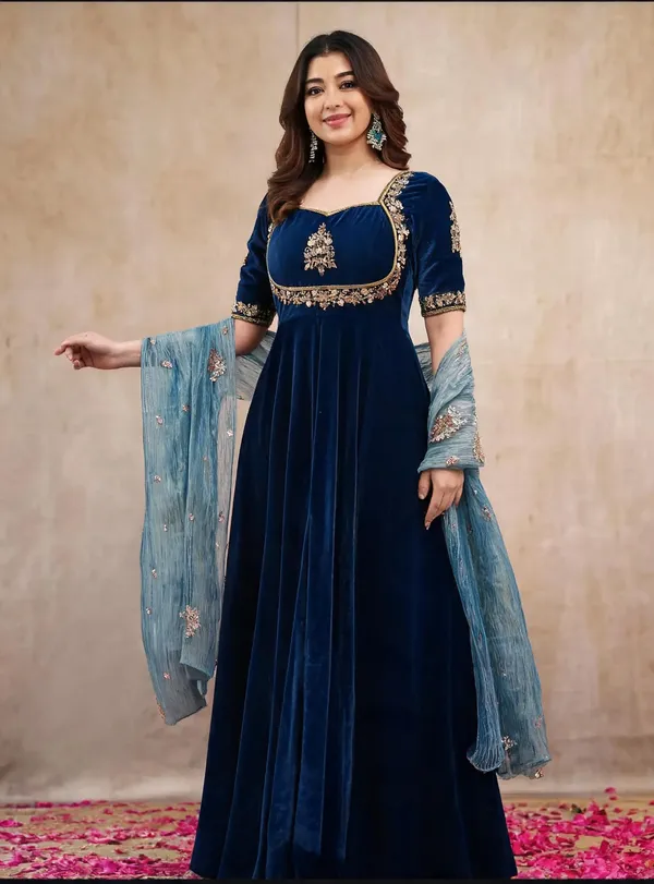 Navy_Blue_Cotton_Gown_For_Women