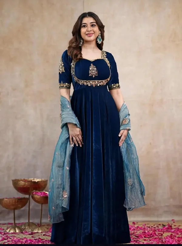 Navy_Blue_Cotton_Gown_For_Women