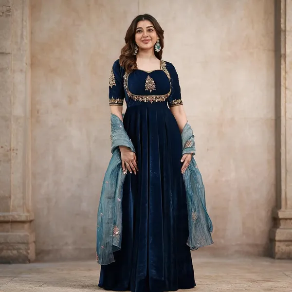 Navy_Blue_Cotton_Gown_For_Women