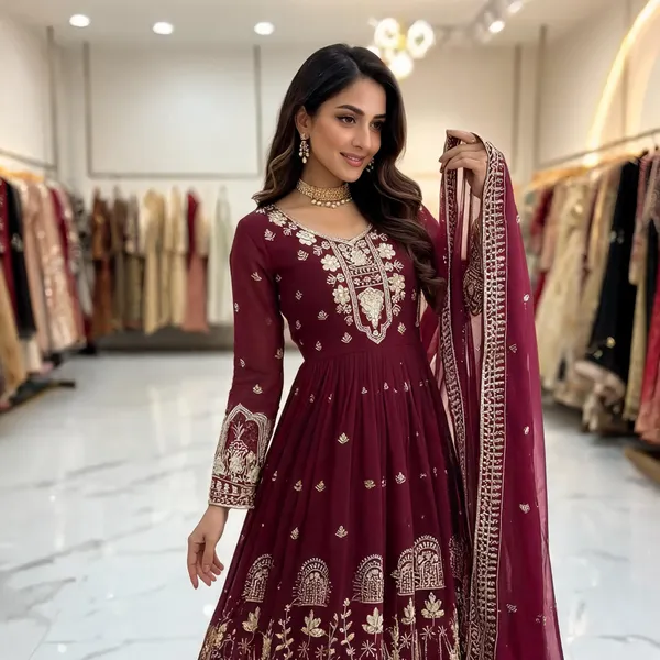 Maroon_Georgette_Gown_For_Women