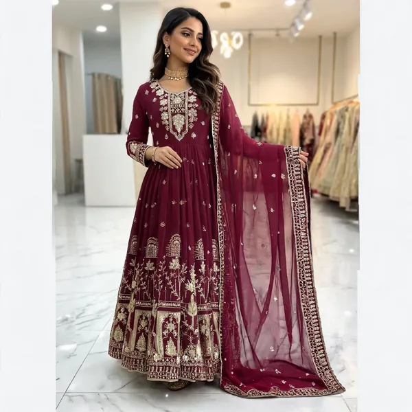 Maroon_Georgette_Gown_For_Women