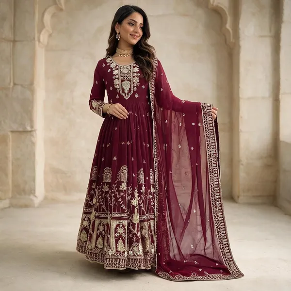 Maroon_Georgette_Gown_For_Women