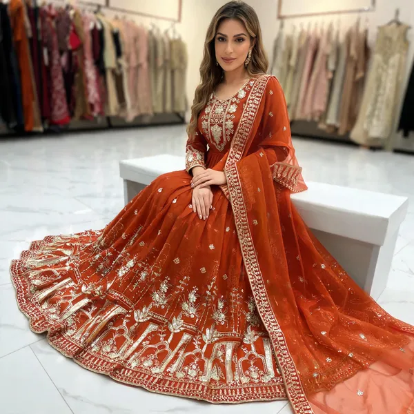 Rust_Georgette_Gown_For_Women