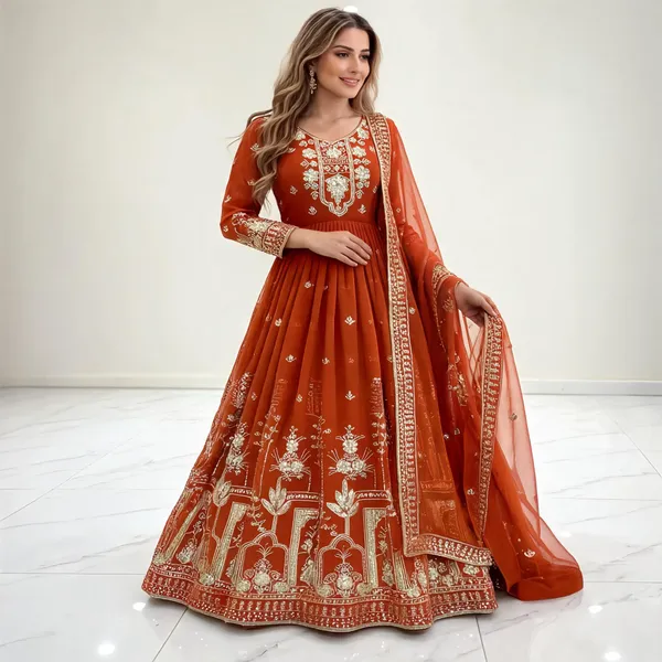Rust_Georgette_Gown_For_Women