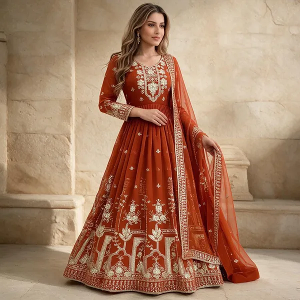 Rust_Georgette_Gown_For_Women