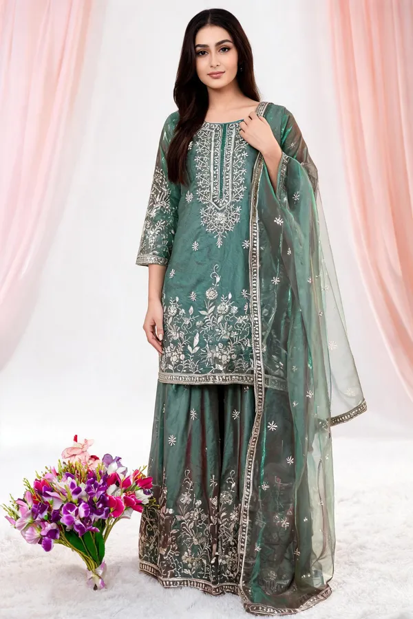 Sage_Green_Cotton_3_Pcs_Sharara_Pair_For_Women