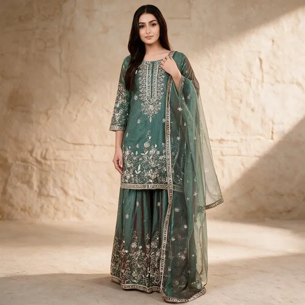 Sage_Green_Cotton_3_Pcs_Sharara_Pair_For_Women