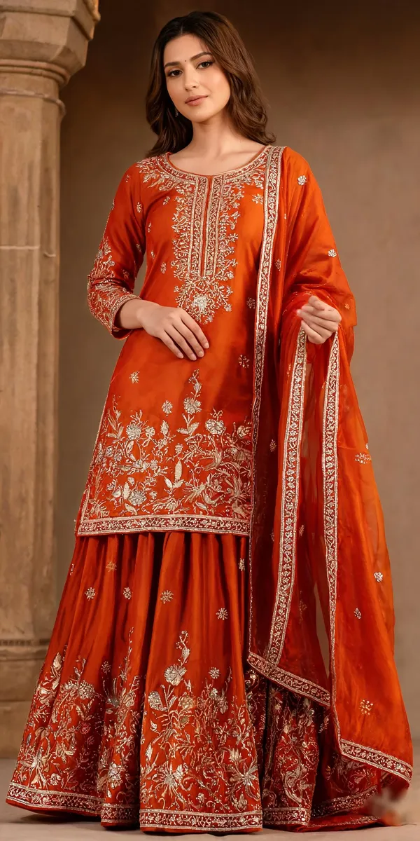 Orange_Cotton_3_Pcs_Sharara_Pair_For_Women