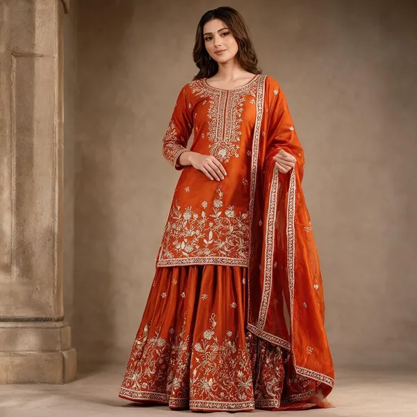 Orange_Cotton_3_Pcs_Sharara_Pair_For_Women