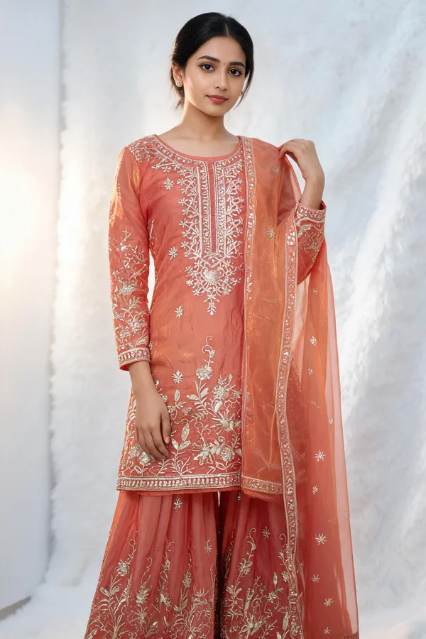 Peach_Cotton_3_Pcs_Sharara_Pair_For_Women