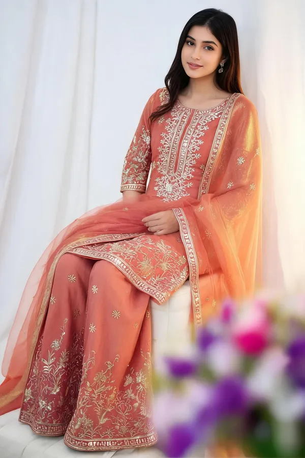 Peach_Cotton_3_Pcs_Sharara_Pair_For_Women