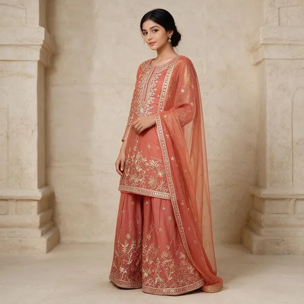 Peach_Cotton_3_Pcs_Sharara_Pair_For_Women