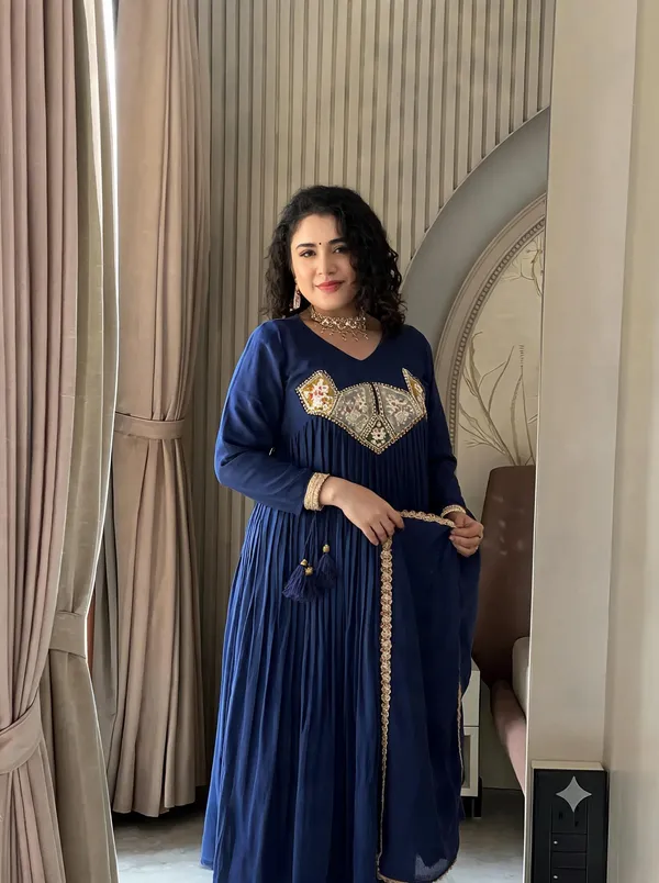 Navy_Blue_Cotton_Gown_For_Women