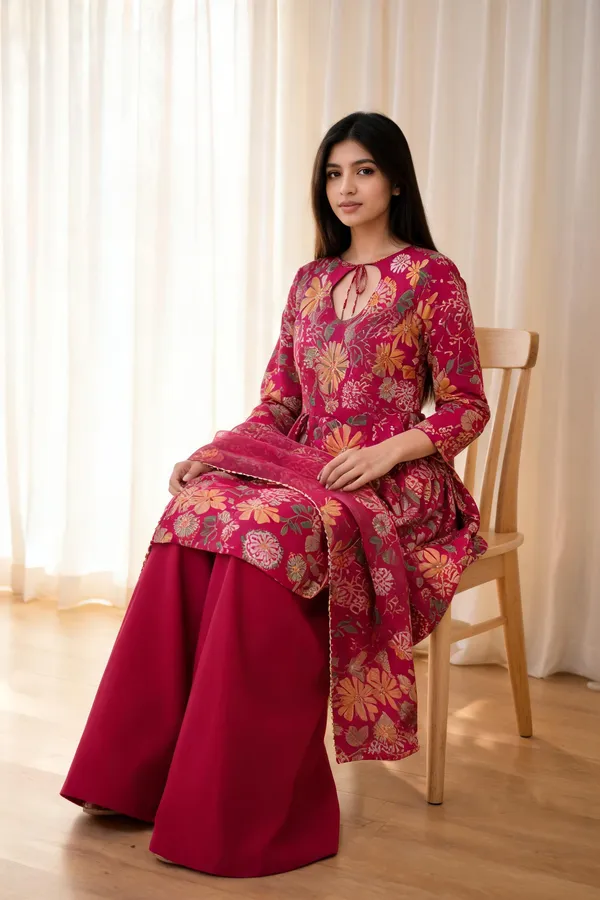 Pink_Pure_Roman_Silk_Kediya_Kurti_For_Women