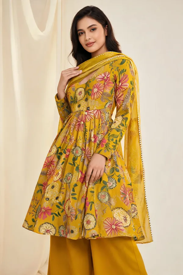 Mustard_Pure_Roman_Silk_Kediya_Kurti_For_Women